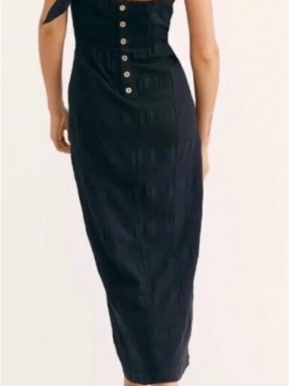 Free People Black Midi Dress with Back Button Detail.
